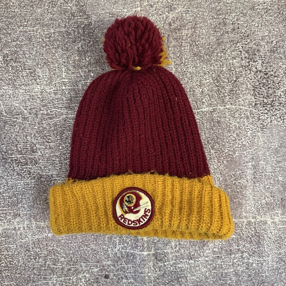 Men's Vintage 70's Washington Commanders Red Yellow Pom Beanie Hat Cap